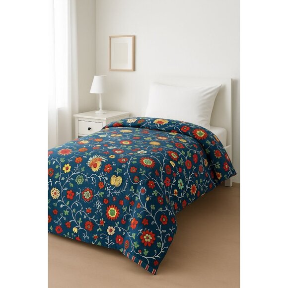 IKEA ROSENRIPS Twin Duvet Cover Blue Floral Folk Art Vintage 1999 - Picture 5 of 5